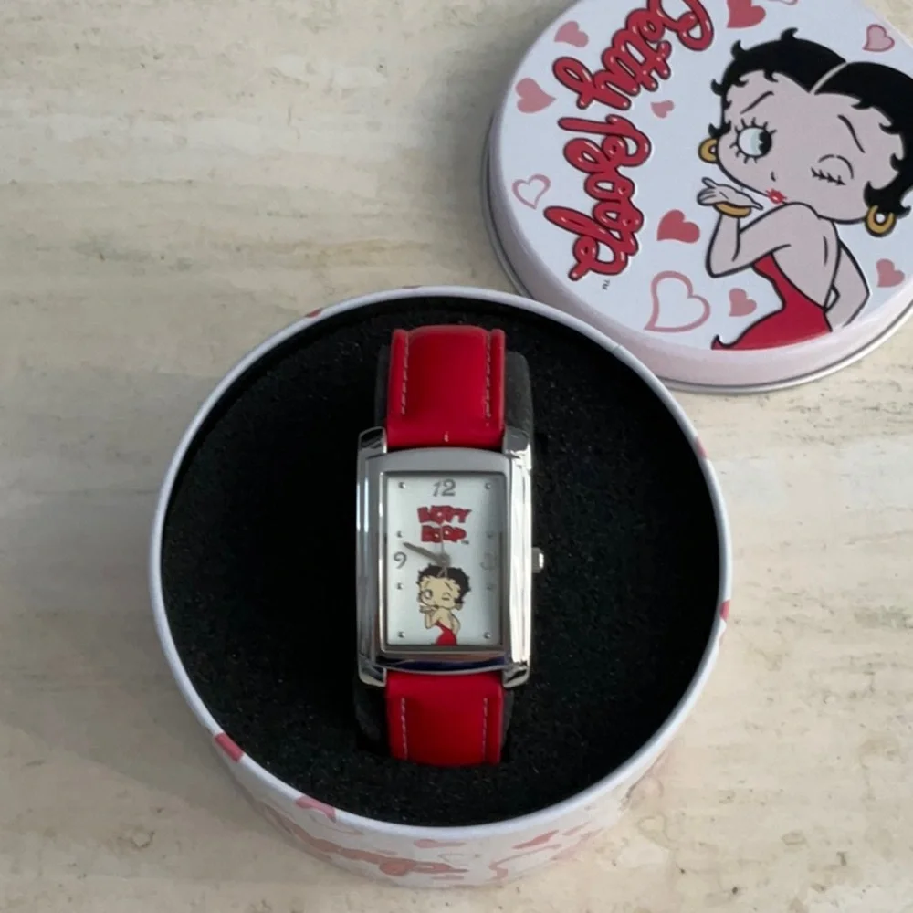 Betty Boop Watch Red Wristwatch Heart Kiss Large Face New Vintage